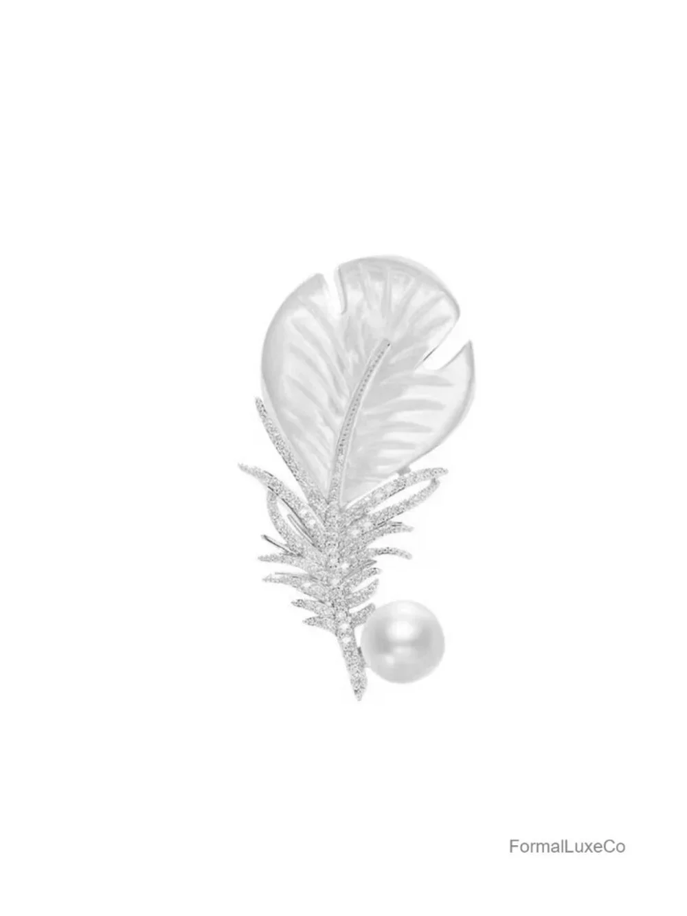 Gold Plated Feather Rhinestone Brooch Pin Elegant Clothing Accessory for Men